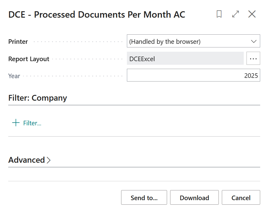 request page of report 'DCE - Processed Documents Per Month AC'