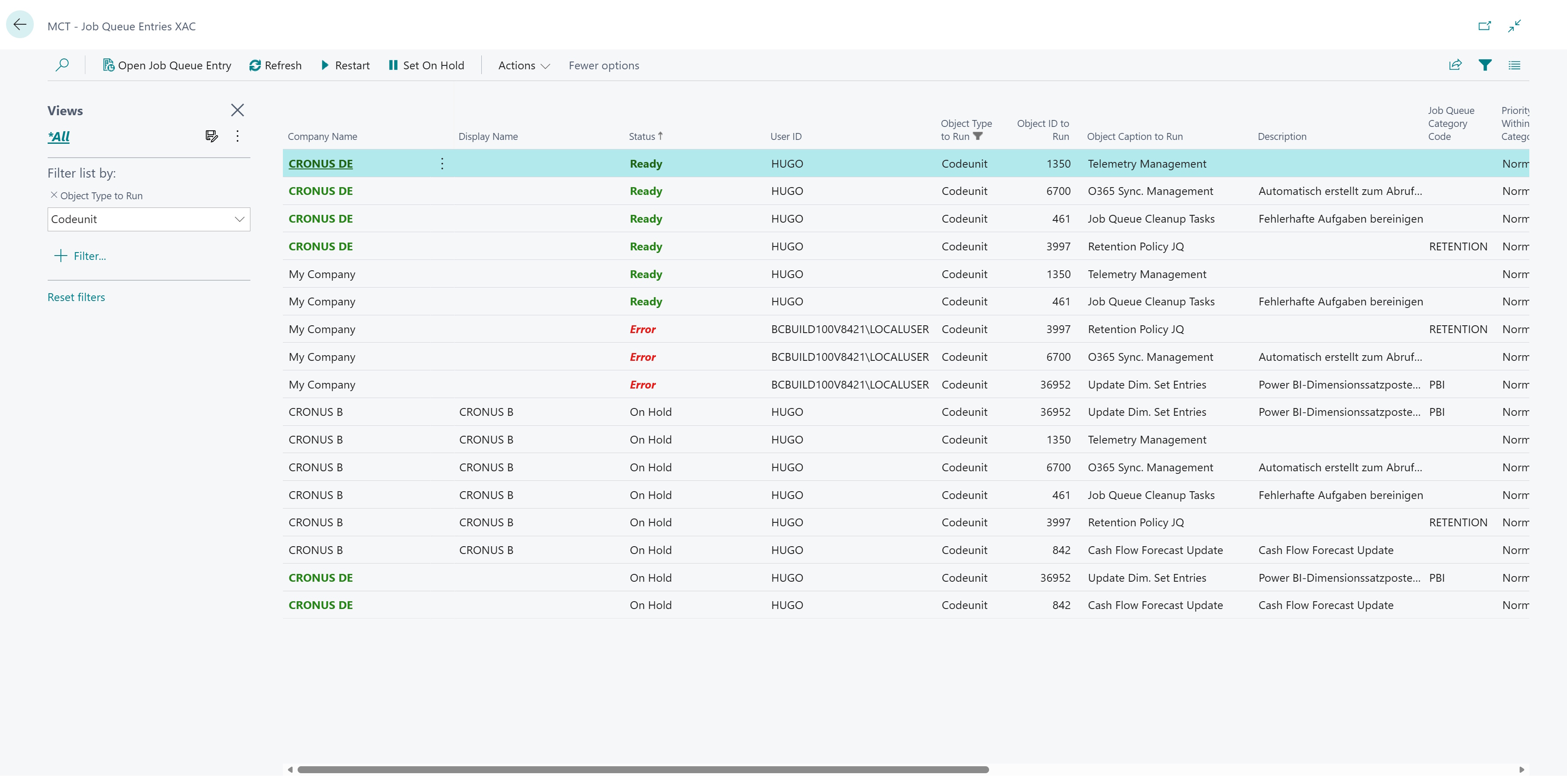 Seite 'MCT - Job Queue Entries XAC'