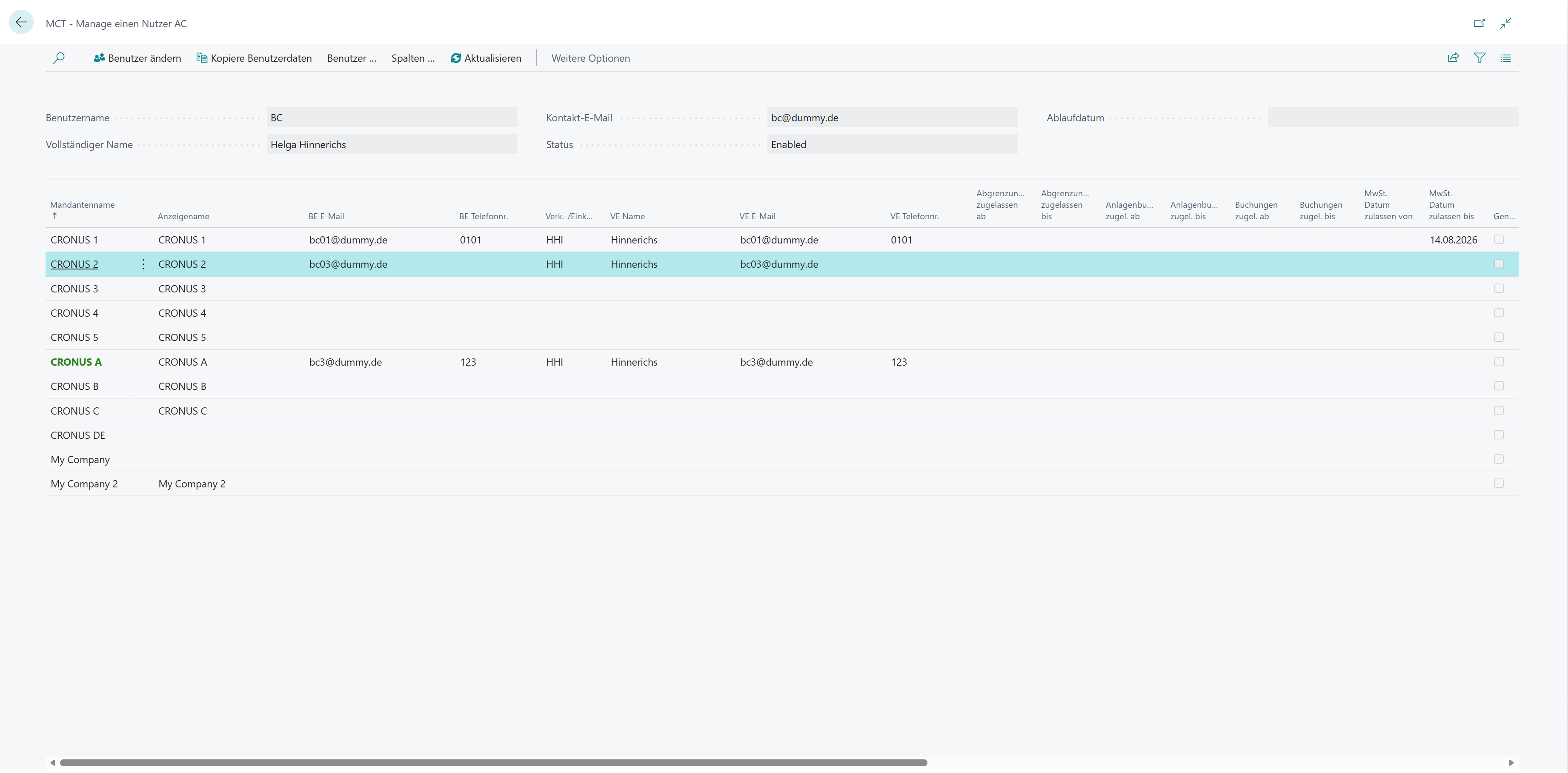 Seite 'MCT - Manage einen Nutzer AC'