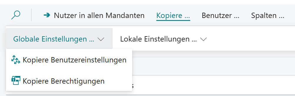 Kopieraktionen im Menü